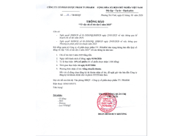 (01/06/2026) Thông báo về việc chi cổ tức đợt 2 năm 2025